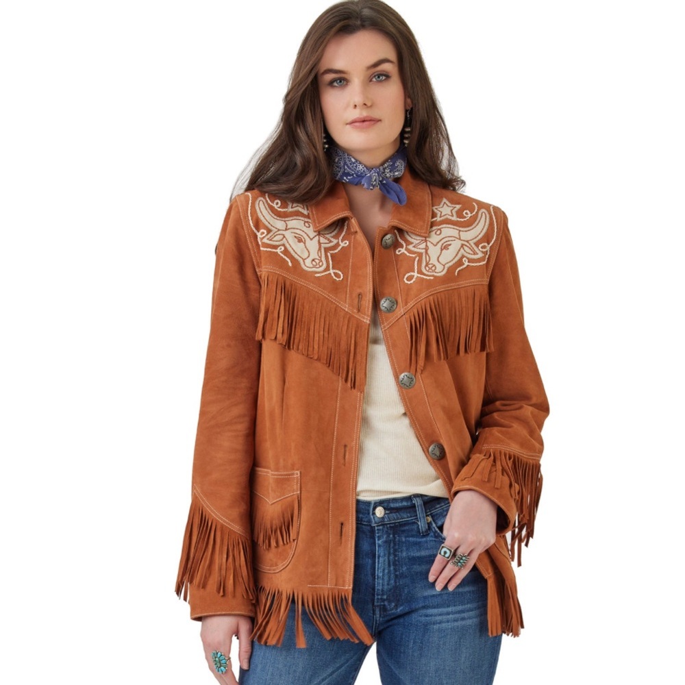 Double. D Ranch Dobie leather Fringe Jacket roping steer DDR concho Rtl $995 M - Picture 7 of 7